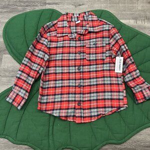 Old Navy Flannel Boys 4T Plaid Button Down Long Sleeve Red Gray Blue